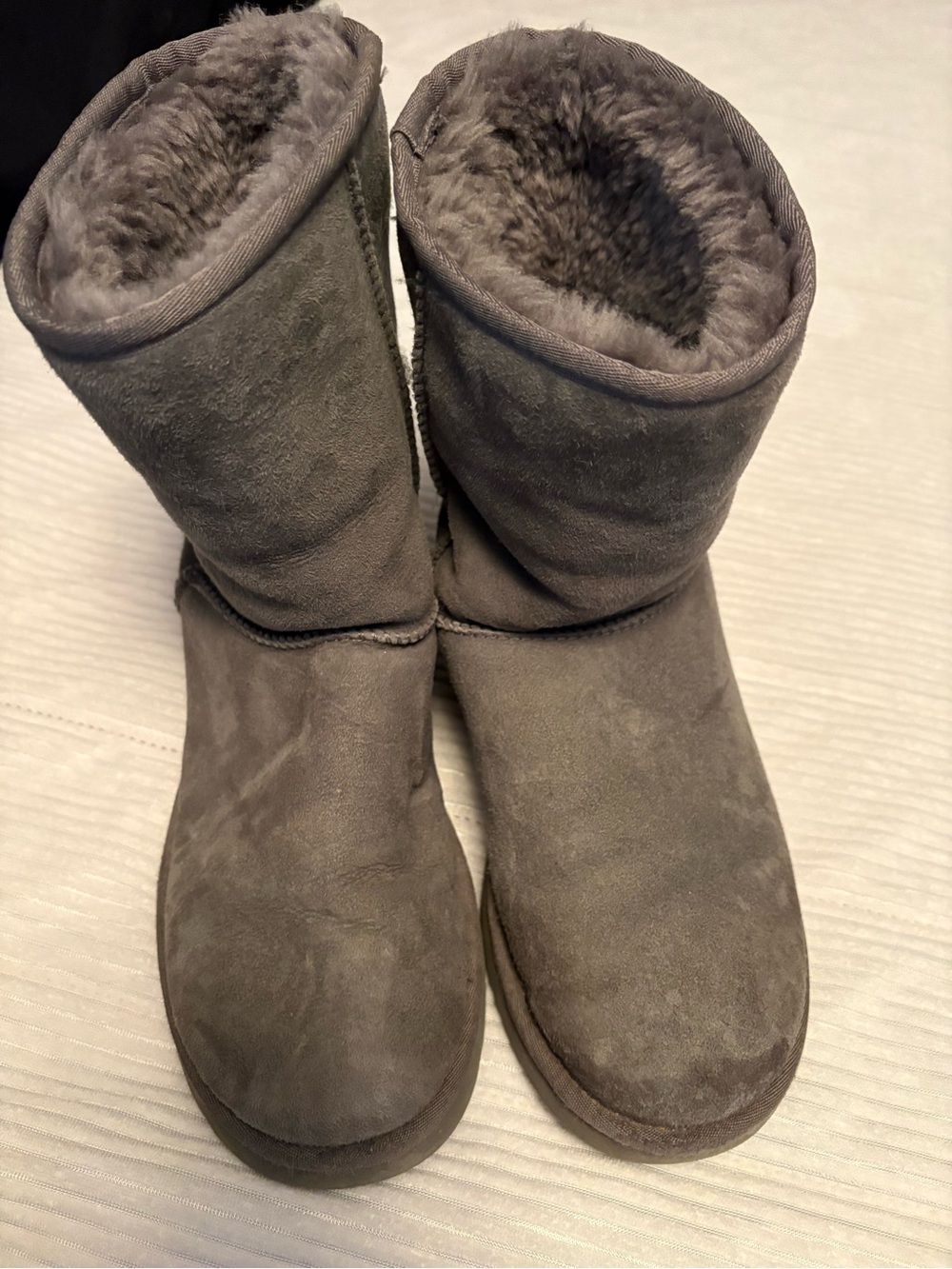 3 pairs of UGG Short Suede Shearling Lined Ankle Boots - Gray, Tan, Black